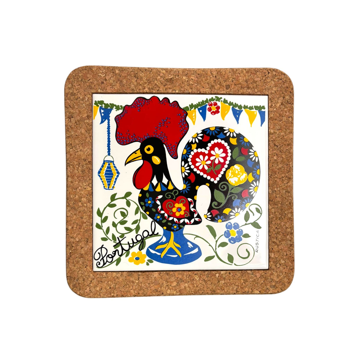 Portuguese Azulejo Tile Trivet: Cork-Backed Ceramic Pottery (Registered Patterns)