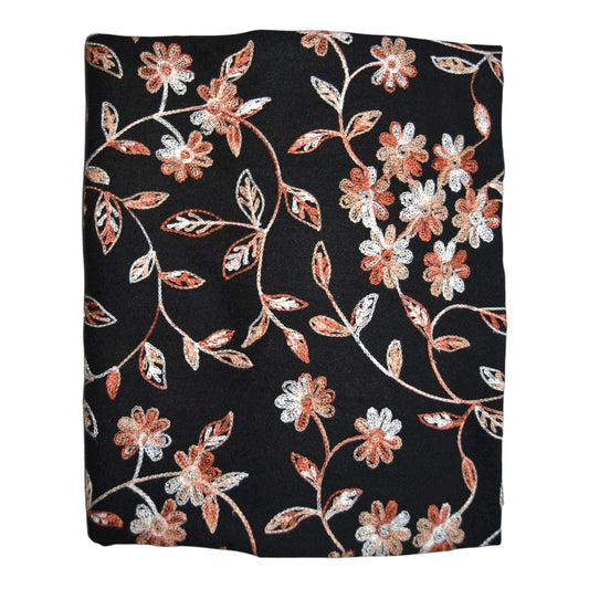 Hand Crafted Floral Scarf: Stylish Black Cotton-Viscose Blend
