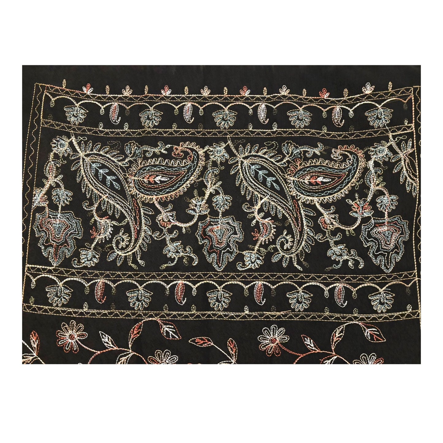 Hand Crafted Floral Scarf: Stylish Black Cotton-Viscose Blend