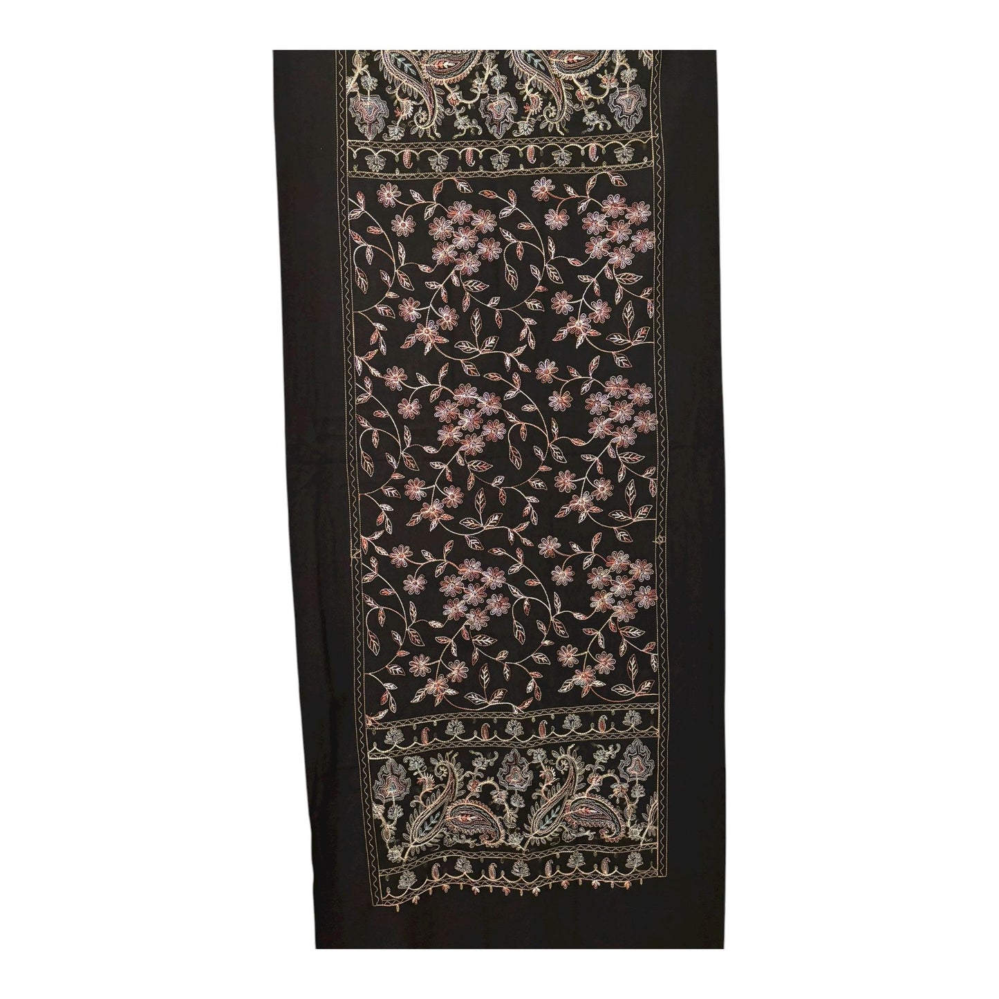 Hand Crafted Floral Scarf: Stylish Black Cotton-Viscose Blend