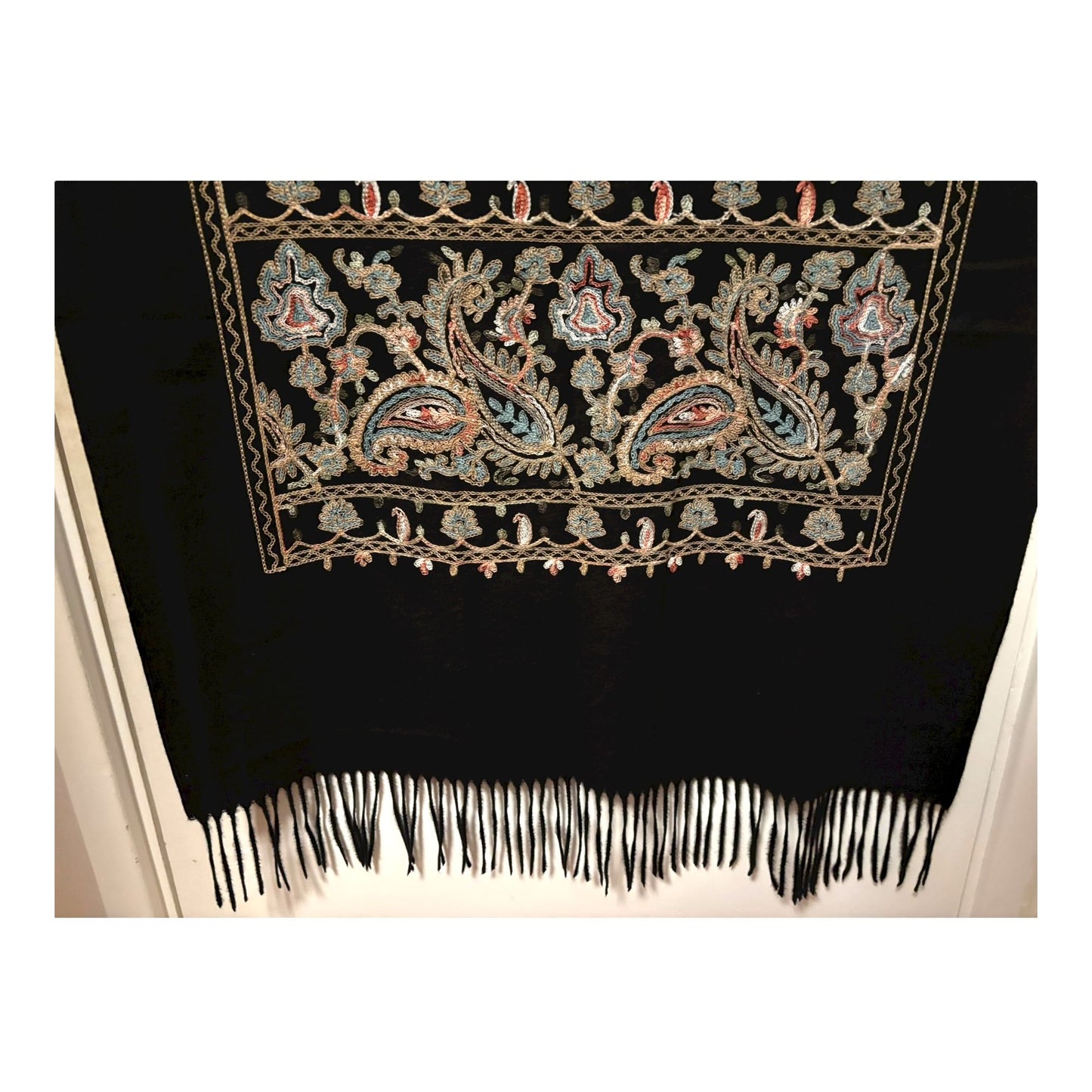 Hand Crafted Floral Scarf: Stylish Black Cotton-Viscose Blend