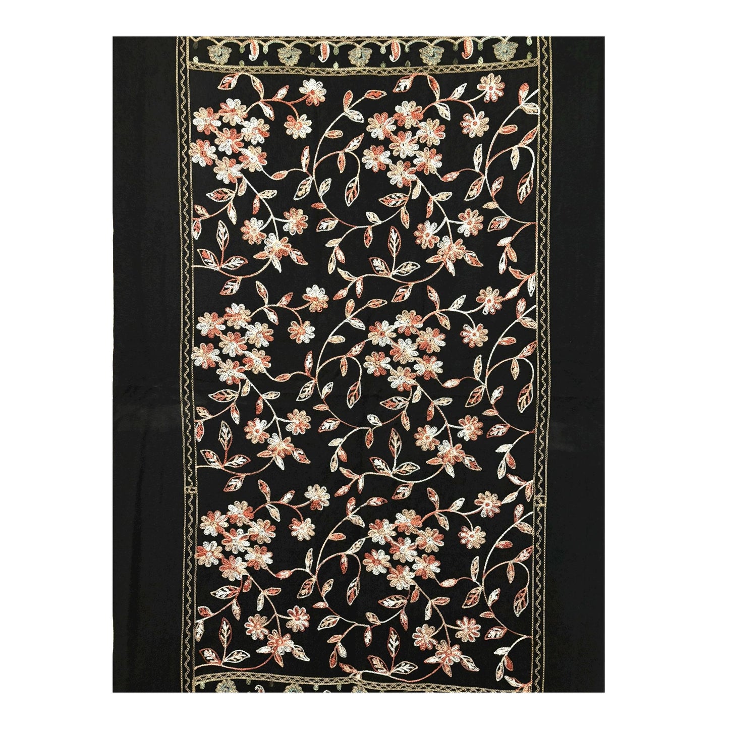 Hand Crafted Floral Scarf: Stylish Black Cotton-Viscose Blend