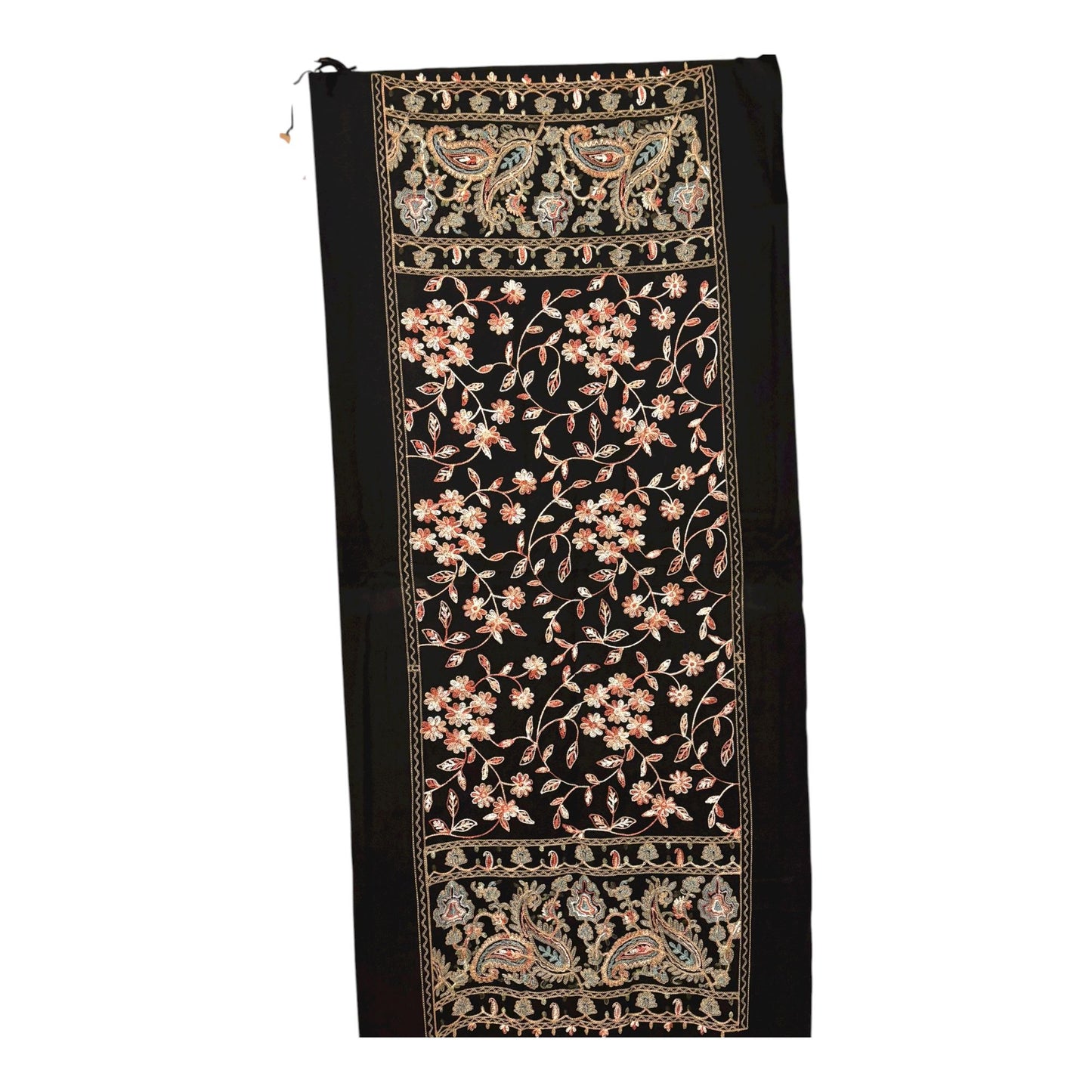 Hand Crafted Floral Scarf: Stylish Black Cotton-Viscose Blend