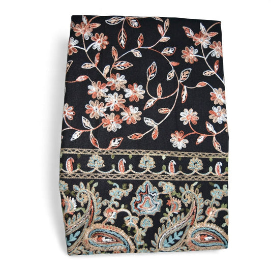 Hand Crafted Floral Scarf: Stylish Black Cotton-Viscose Blend