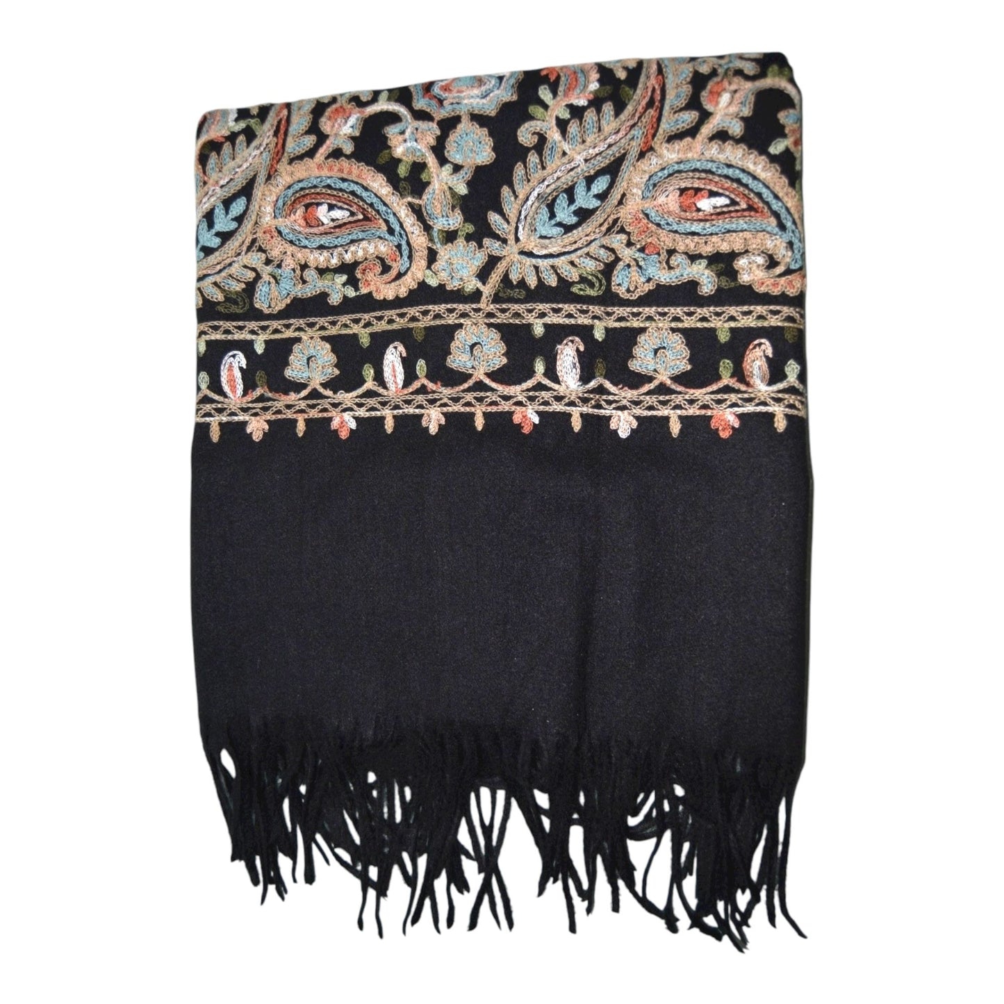 Hand Crafted Floral Scarf: Stylish Black Cotton-Viscose Blend