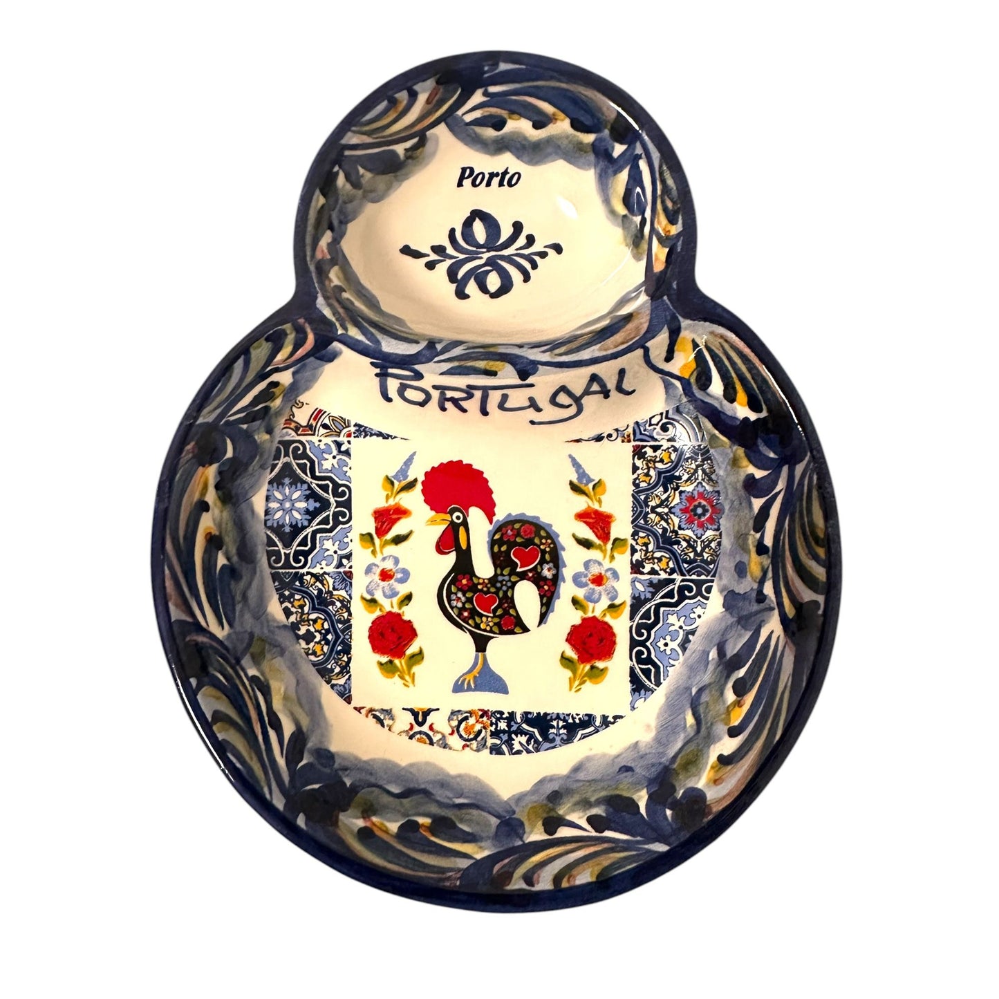 Portugal Hand Painted Pottery Olive Dish Tray Pit Holder - Ceramic Dish Plate Tray for Olives Sauces Salad Made In Portugal
