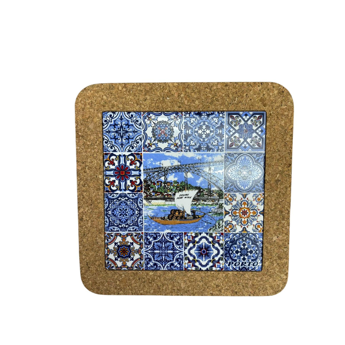 Portuguese Azulejo Tile Trivet: Cork-Backed Ceramic Pottery (Registered Patterns)
