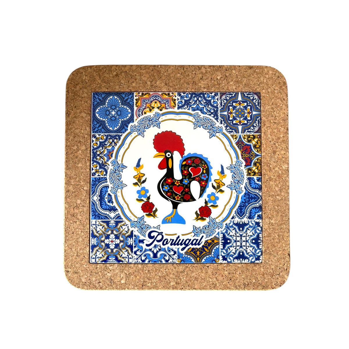 Portuguese Azulejo Tile Trivet: Cork-Backed Ceramic Pottery (Registered Patterns)