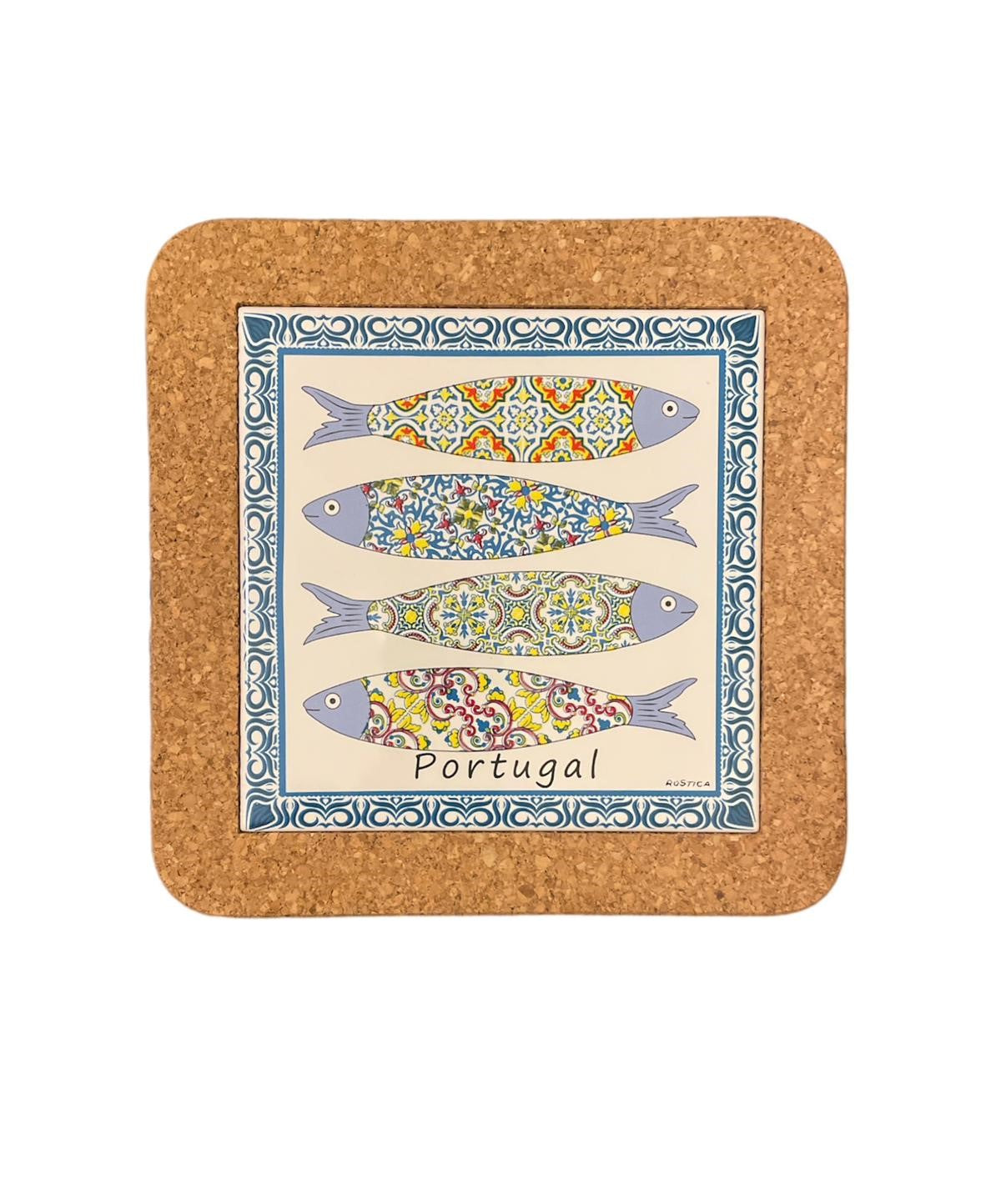 Portuguese Azulejo Tile Trivet: Cork-Backed Ceramic Pottery (Registered Patterns)