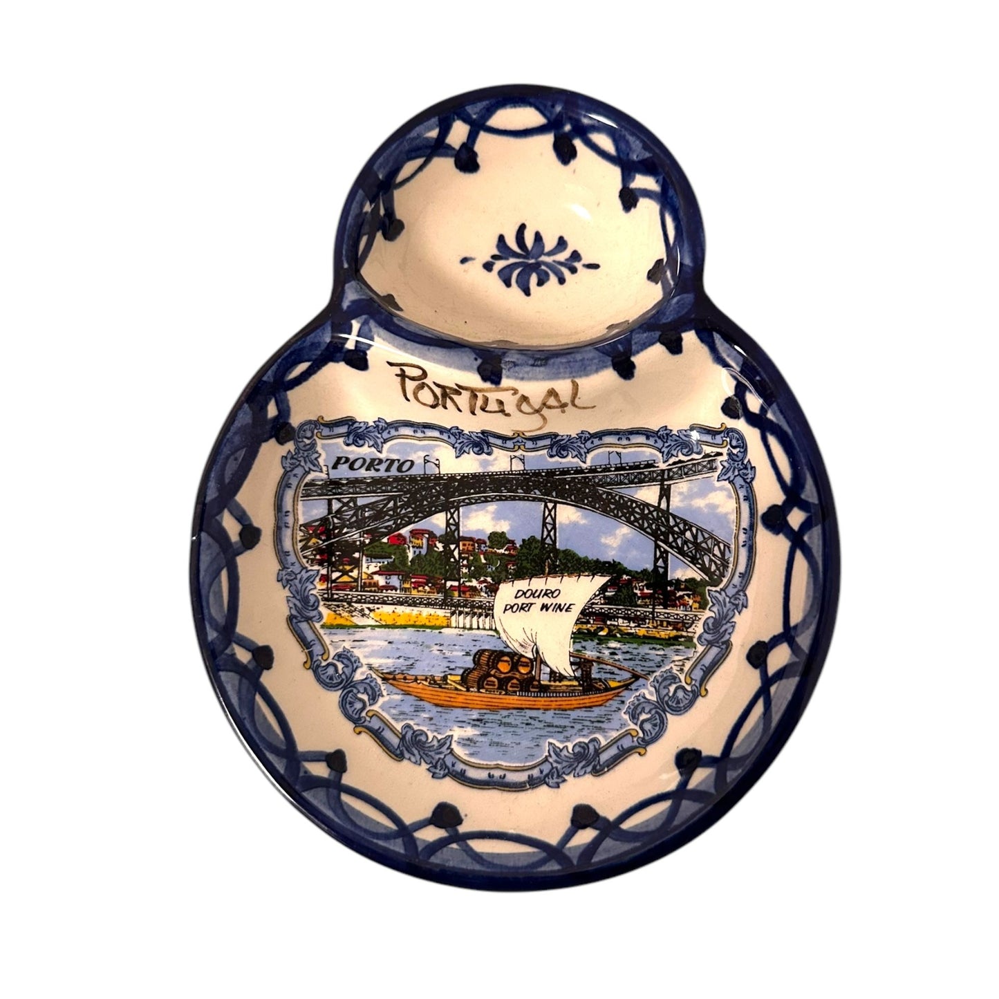 Portugal Hand Painted Pottery Olive Dish Tray Pit Holder - Ceramic Dish Plate Tray for Olives Sauces Salad Made In Portugal