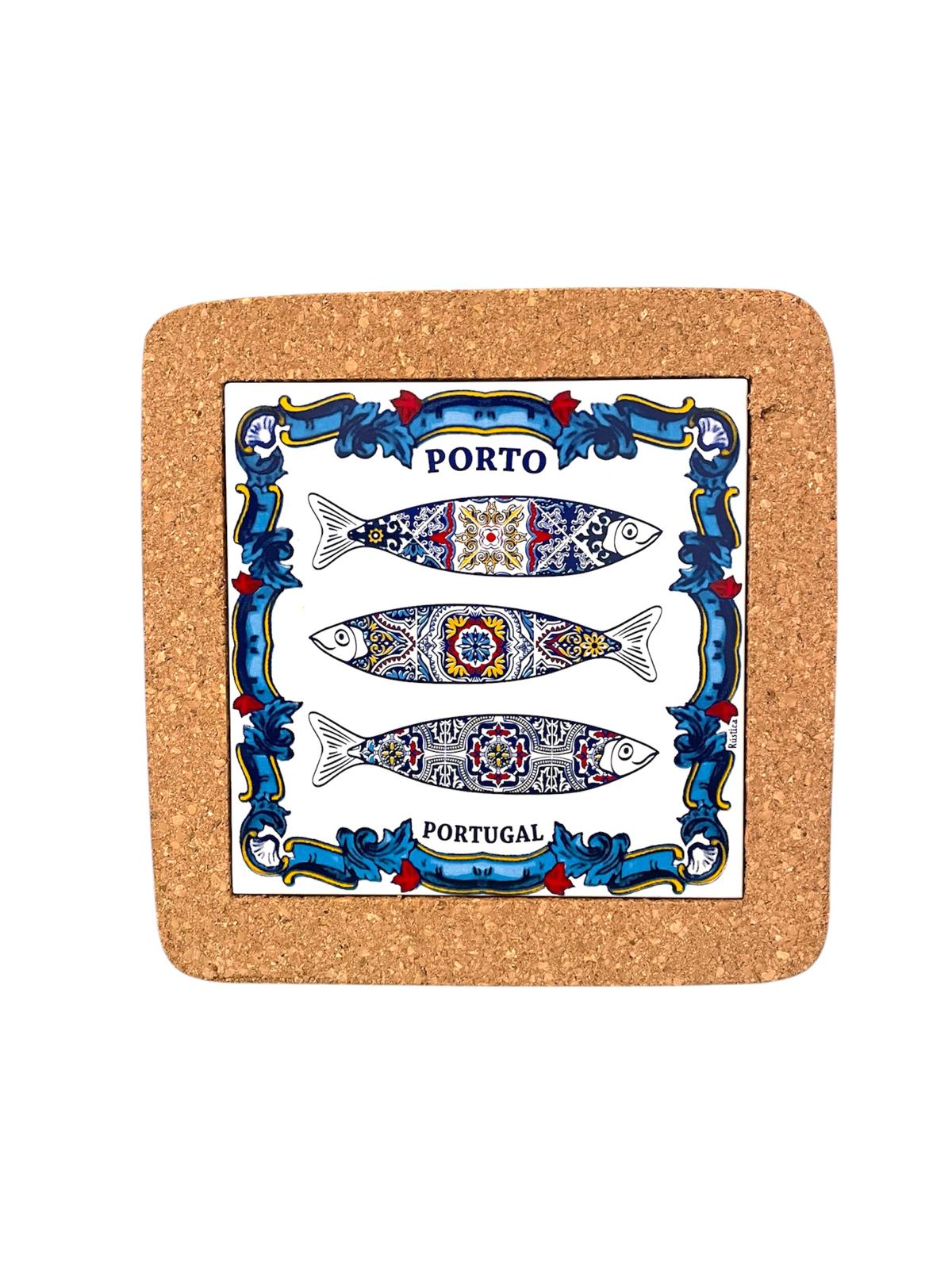 Portuguese Azulejo Tile Trivet: Cork-Backed Ceramic Pottery (Registered Patterns)