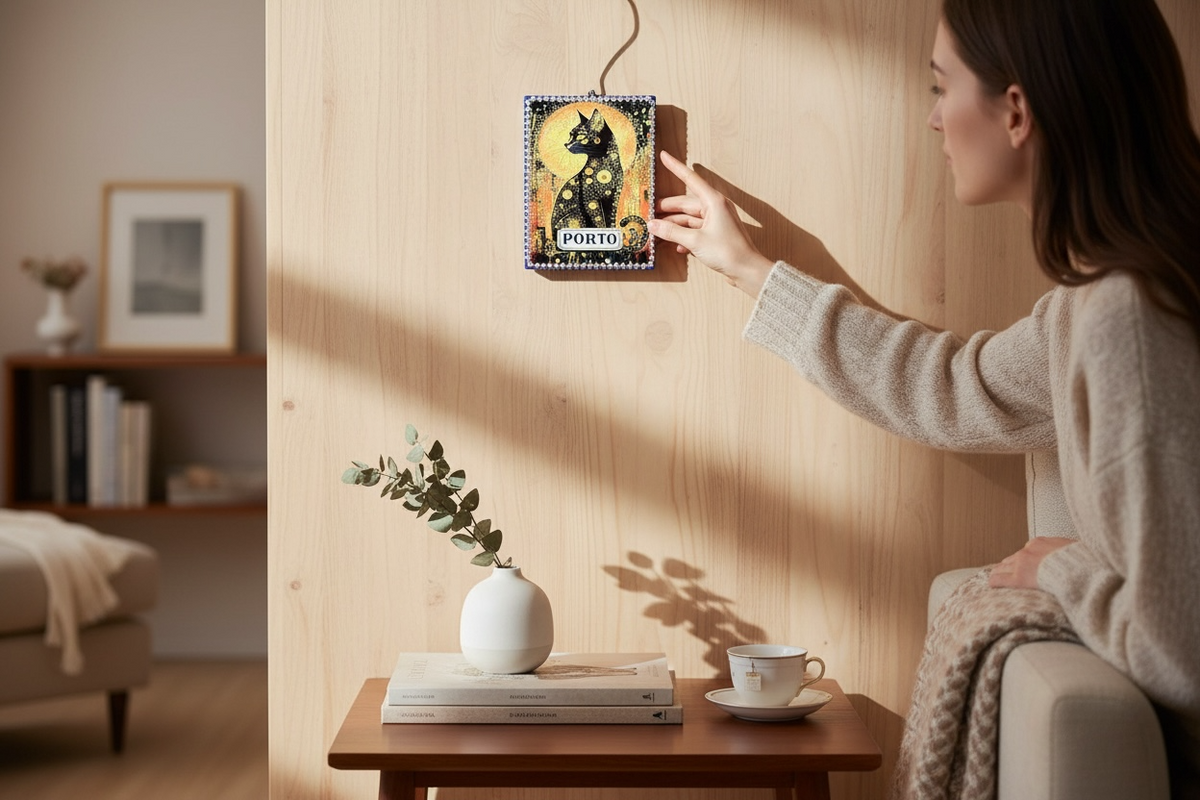Portugese Embosed Ceramic Tile Stand for Table or Wall Hanging Decoration