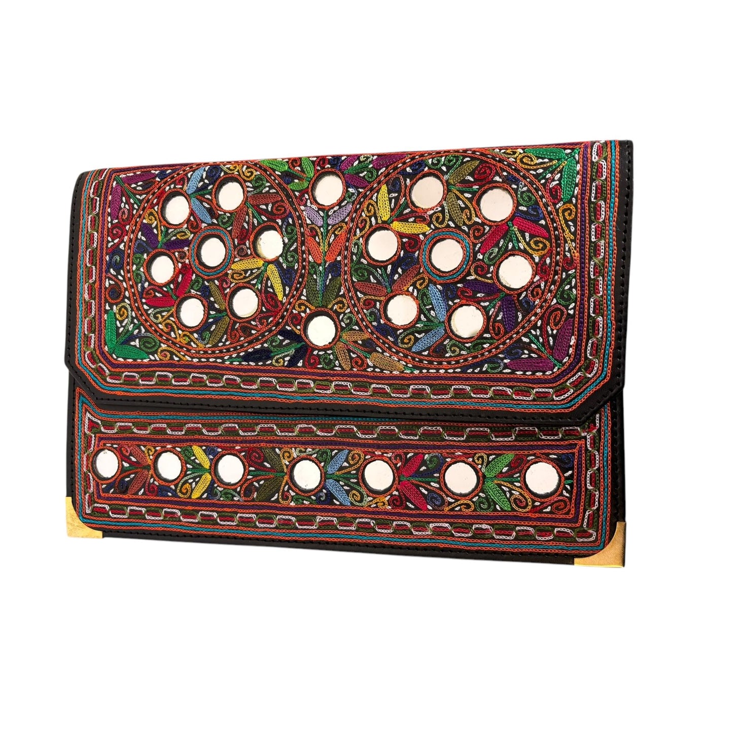 Authentic Balochi Sindhi Handmade Embroidered Mirror Work Leather Clutch Bag Wallets Beautiful Souvenir from Pakistan