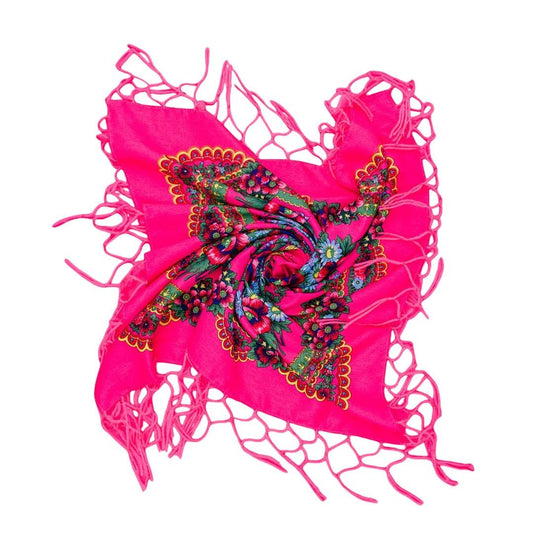 Folk Scarf with Poland Traditional Folklore Designs, Neck Headband, Fringes, Souvenir from Poland