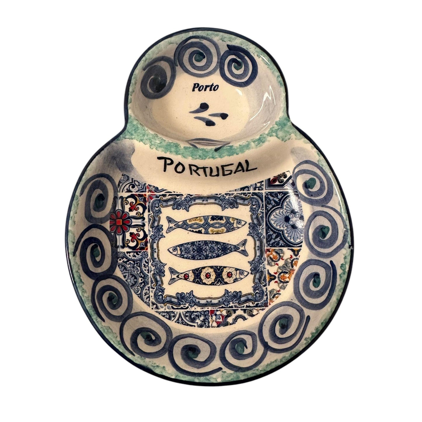 Portugal Hand Painted Pottery Olive Dish Tray Pit Holder - Ceramic Dish Plate Tray for Olives Sauces Salad Made In Portugal