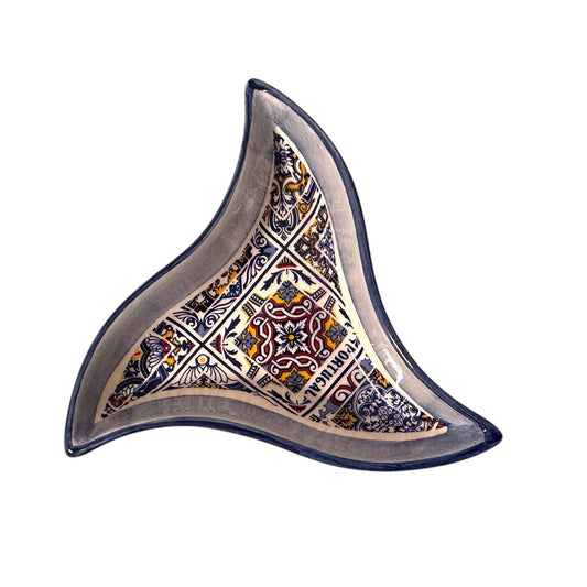 Portugal Hand Painted Pottery Star Tray Triangle Shape - Ceramic Serving Tray for Olives Sauces Beautiful Gift Made In Portugal